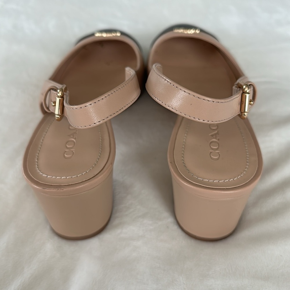 Coach Nude Black Cap Toe Erica Slingback Block Heel Pumps Women’s Size 10B - Picture 5 of 7